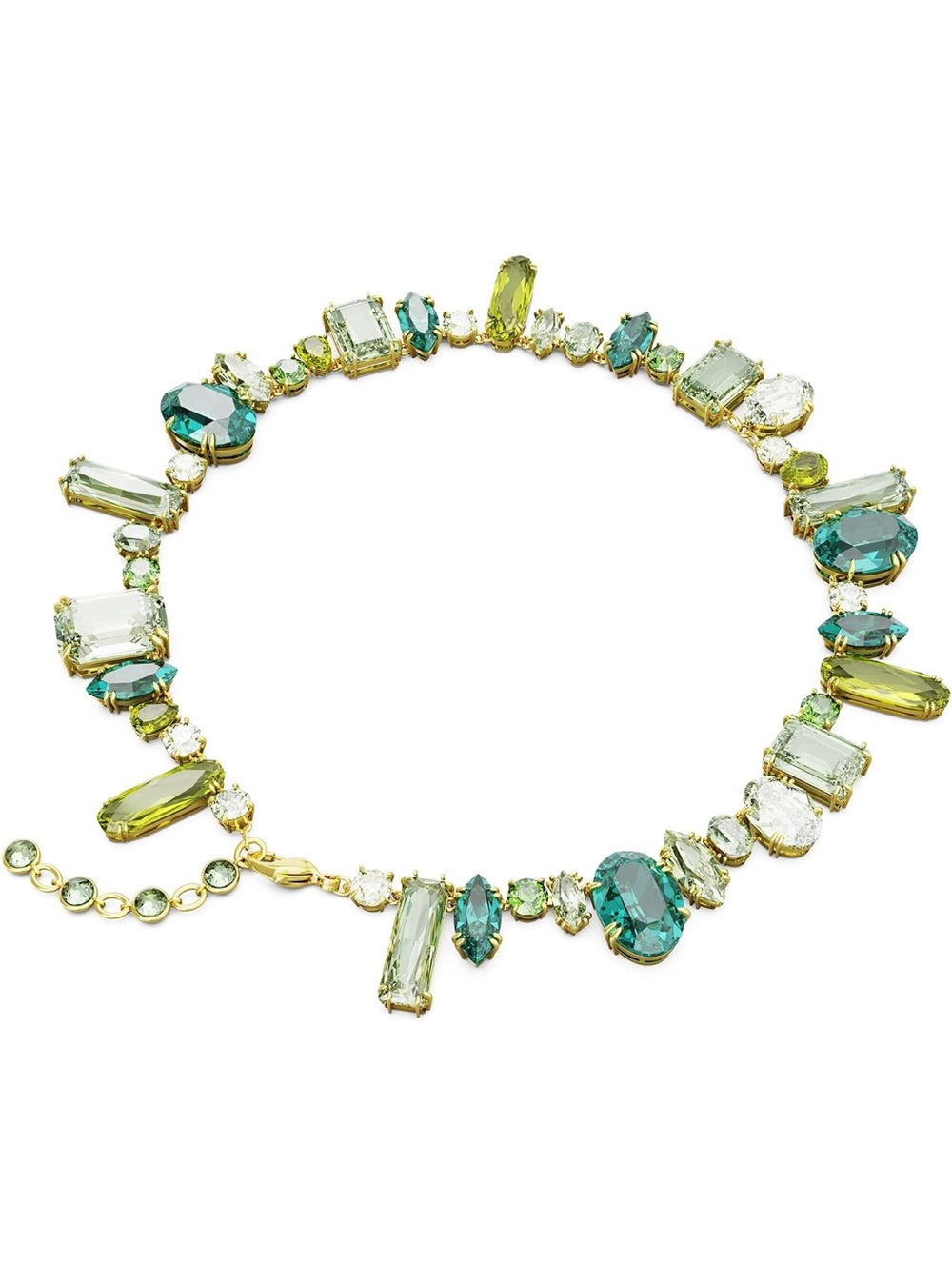 Swarovski Gold-Tone Gema Crystal Necklace with Green, Teal & Lime Crystals New - Picture 4 of 8